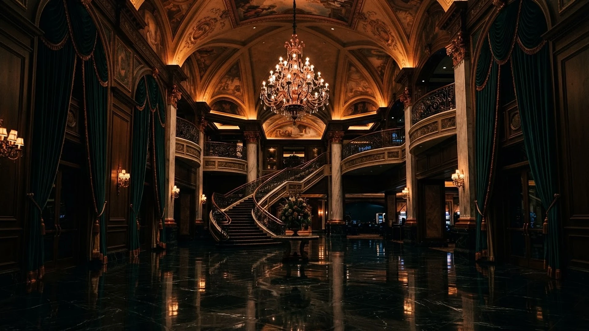 The grand casino hotel lobby atrium of Cenvixa Hotel at night